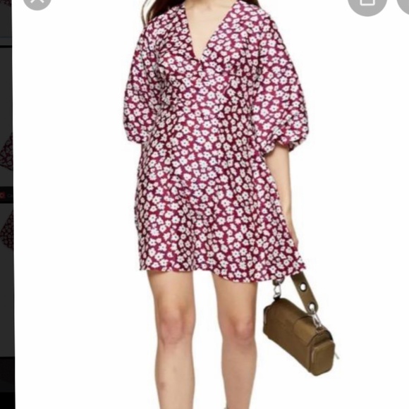 Topshop Petite Daisy Floral Print Puff Sleeve Mini Dress - Picture 2 of 4